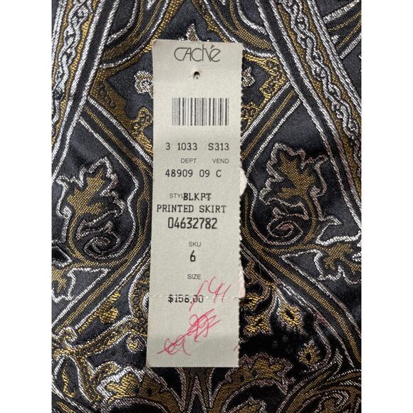 NWT Cache Vintage Black Silver Gold Metallic Mini Skirt Rhinestone Buckle Sz 6 - Picture 9 of 10
